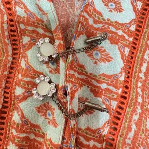C&C California Boho Paisley Peasant Tunic L Orange Festival Folk‎ Cottagecore thumbnail 4