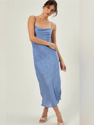 Altar’d State Blue Jacquard Eva Satin Midi Dress thumbnail 8