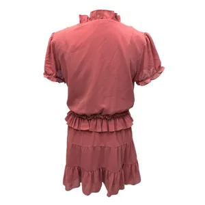 Tularosa Womens Size Small Colleen‎ Mini Dress Ruffled Coral Chiffon Tassel Neck thumbnail 6