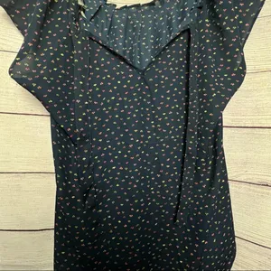 Lauren Conrad Womens Pleated Neck Tie back Short Sleeve Blouse Sz M thumbnail 16