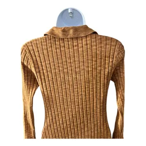 LOFT Brown Ribbed Polo Midi Knit Sweater Dress Size M Long Sleeve Pullover thumbnail 7