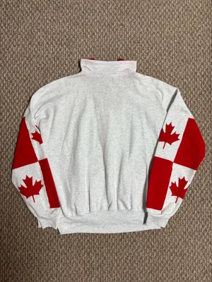 Vintage 90s Style Canada White and Red Canadian Flag Crewneck Quarter Zip Sweater thumbnail 2