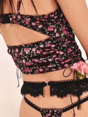 For Love & Lemons Black Melrose Romantic Bustier Pink Floral Bra Top Large thumbnail 12