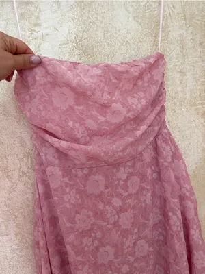 En Elly By Anthropologie Strapless Hi-Low Jacquard Cocktail Dress Pink Floral M thumbnail 11