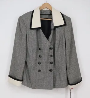 Adolfo II Skirt Suit Women 18W Atelier Grey Double Breasted Contrast NEW thumbnail 1