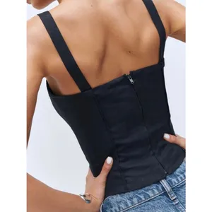 Reformation Gaia Linen Corset Tank Top NEW Black thumbnail 3