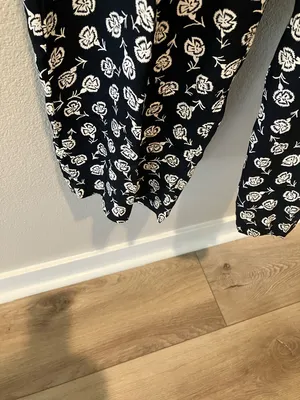 Nostalgia Black and White Floral Flare Pants tied waistband pockets thumbnail 6
