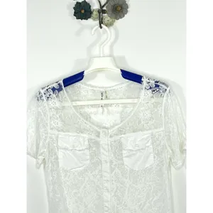 Mur Mur Anthropologie White Burnout Lace Yoke Button Front Top Sheer Size Small thumbnail 3