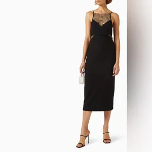 Elliatt Catherine Diamante Midi Dress Black Sleeveless Crystal Mesh Cocktail NWT thumbnail 3