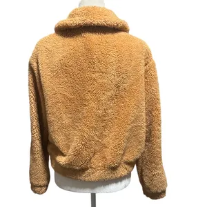 Urban Outfitters Sherpa Fleece Zip Jacket – Tan Teddy Bomber – Women’s Small thumbnail 4