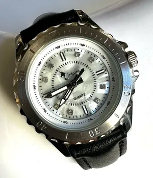 Stainless Steel UNICORN w/ abalone Face Black Leather Band Ladies Watch thumbnail 1