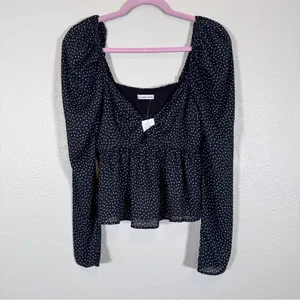 Abercrombie & Fitch Black Polka Dot Puff Sleeve Blouse Womens M Cropped Smocked thumbnail 11