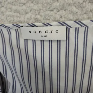 Sandro Paris Striped Slip Dress Blue White Cotton V-Neck Mini Size 38 R20002E-10 thumbnail 3