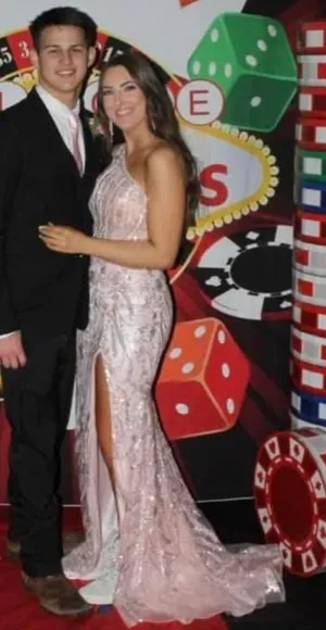Sherri Hill pale pink/whitish one shoulder gown on the right $250 thumbnail 1