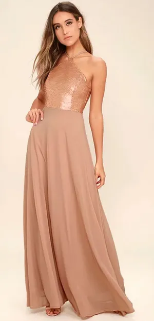 Lulus The Best Part Matte Gold Sequin Maxi Dress Size Medium thumbnail 1