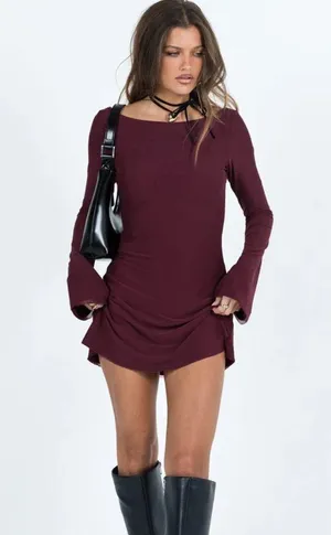 Princess Polly - LUKEA LONG SLEEVE MINI DRESS MAUVE thumbnail 5