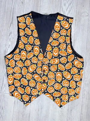 Vintage handmade 90s button front pumpkin print vest Halloween costume / fall md thumbnail 1
