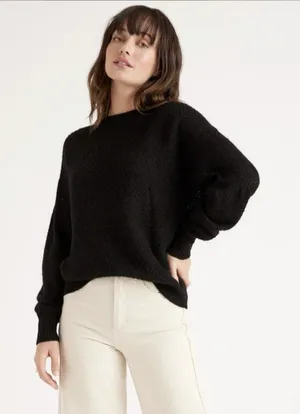 Quince Baby Alpaca Wool Diamond Stitch Crew Neck Sweater Black Size S thumbnail 1