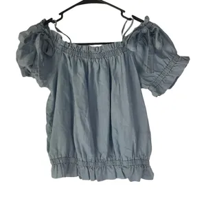 Iris Women's Size‎ Large Cottage Coquette Top Smocked Milk Maid Chambray thumbnail 1
