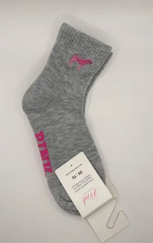 PINK Victoria’s Secret 2-Pack Quarter Socks White Gray NWT thumbnail 1