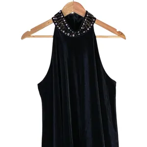 Kaari Blue Womens Glam Beaded Velvet Dress Black Cocktail Evening Event Size L thumbnail 3