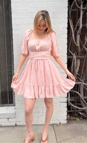 Altar'd State pink milkmaid cottagecore mini dress sz L #spring #girly #farm thumbnail 1