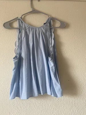 Kendall + Kylie Light Blue Sleeveless Scallop-Trim Top thumbnail 2