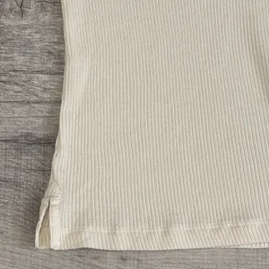 Madewell NEW Ribbed Lace Up Tee Shirt Womens L Short Sleeve Ivory White FLAW thumbnail 4