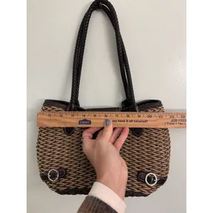 Brighton Woven‎ W/Black Leather Trim Purse Braided Handles Heart Charm thumbnail 7