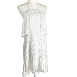 Anthropologie Kopal Tiered Mini Dress White with Metallic Threads Size S thumbnail 2