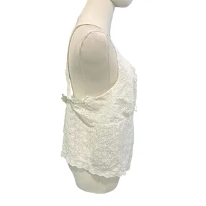 Aeropostale Baby Doll Crop Tank Top Y2K Milkmaid Boho SZ XL White Eyelet Ruffle thumbnail 7