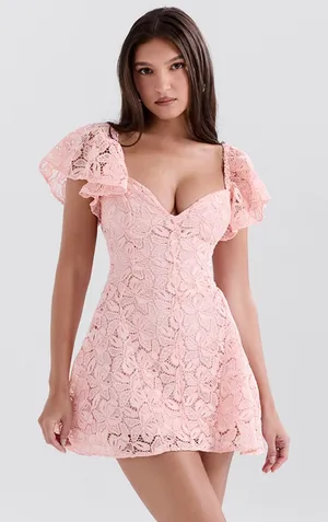 House of CB Verity Perfectly Pink Floral Lace Mini Dress XS thumbnail 1