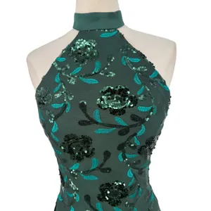 NWT Lulus Emerald Green Sequin Floral Halter Backless Mini Dress Size Small thumbnail 6