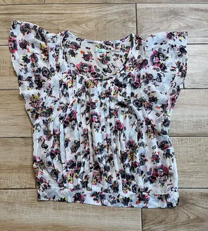 Womens Kimchi Blue White Floral Sheer Blouse - S thumbnail 1