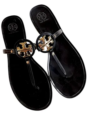 EUC Tory Burch Mini Miller Jelly Sandals Black Gold Size 10 Retail $125.00 thumbnail 1