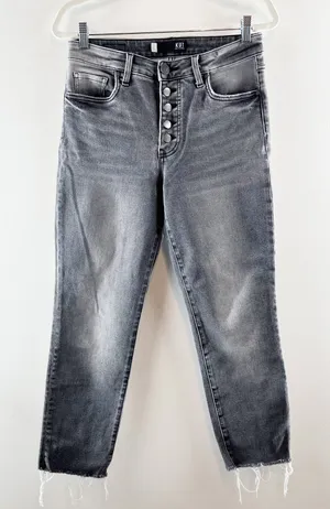 Kut From The Kloth Amy Button Fly Mid Rise Ankle Straight Leg Jeans Black 6 thumbnail 1