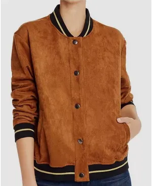 Aqua Women’s Lined Snap Button Stretchy Long Sleeve Bomber Jacket Brown Size Sma thumbnail 1