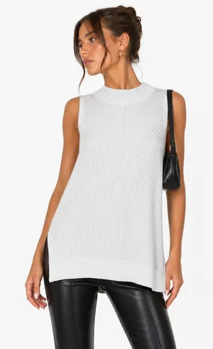 Banana Republic Mock Neck Chevron Ribbed Sweater Tank White Minimalist Size S thumbnail 1