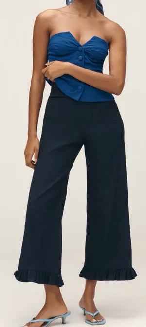 Anthropologie Maeve The Colette Ruffle-Hem Crop Wide-Leg Pants, Size 31 thumbnail 1