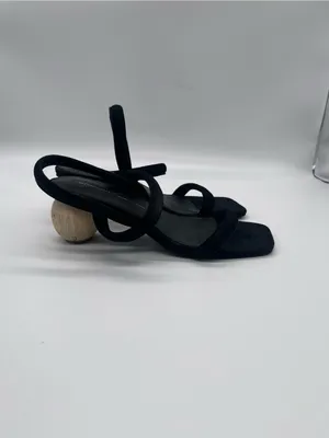 Internationally Black Strappy Sandals with Sculpted Wooden Heel thumbnail 7