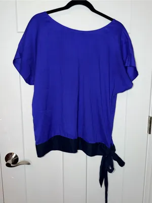 Ann Taylor Contrast Short Sleeve Side Tie Blouse thumbnail 2