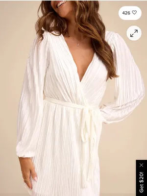 Lulus Tapeline Hastings White Pleated Surplice Mini Dress - Size S thumbnail 3