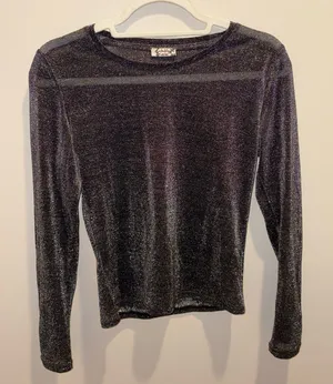 Free People Glittery Charcoal Long Sleeve Top thumbnail 1