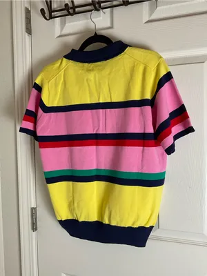 NWT Zara Multi-Stripe Short Sleeve Knit Polo Sweater Top Yellow Pink Blue Large thumbnail 8