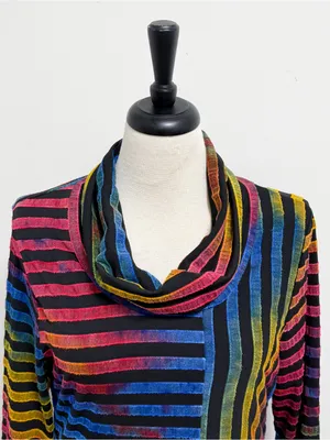 Feratelli Ombre Rainbow Stripe Cowl Neck Asymmetrical Hem Wearable Art Tunic L thumbnail 2