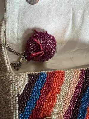 Handcrafted Beaded Multicolor Shoulder Bag - Neutral Strap festival beaded art thumbnail 4