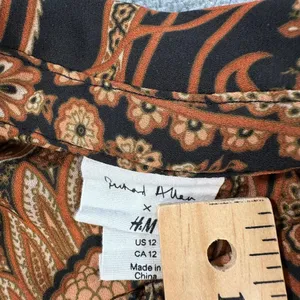 Richard Allen x H&M Paisley Long Sleeve Button Up Blouse Women's 12 Black/Brown thumbnail 4
