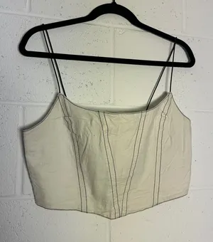 Urban‎ Outfitters Womens Cream Canvas Corset Top Black Contrast Stitch Large Zip thumbnail 1