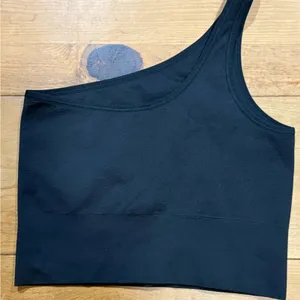 Athleta Black One Shoulder Asymmetrical Crop Top Ribbed Activewear Small thumbnail 2