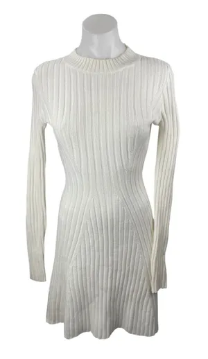 Hollister White Rib Knit Long Sleeve Mock Neck Ribbed Knit Mini A Line Dress S thumbnail 1